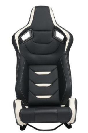 Black and white racing gaming chair with white stitching