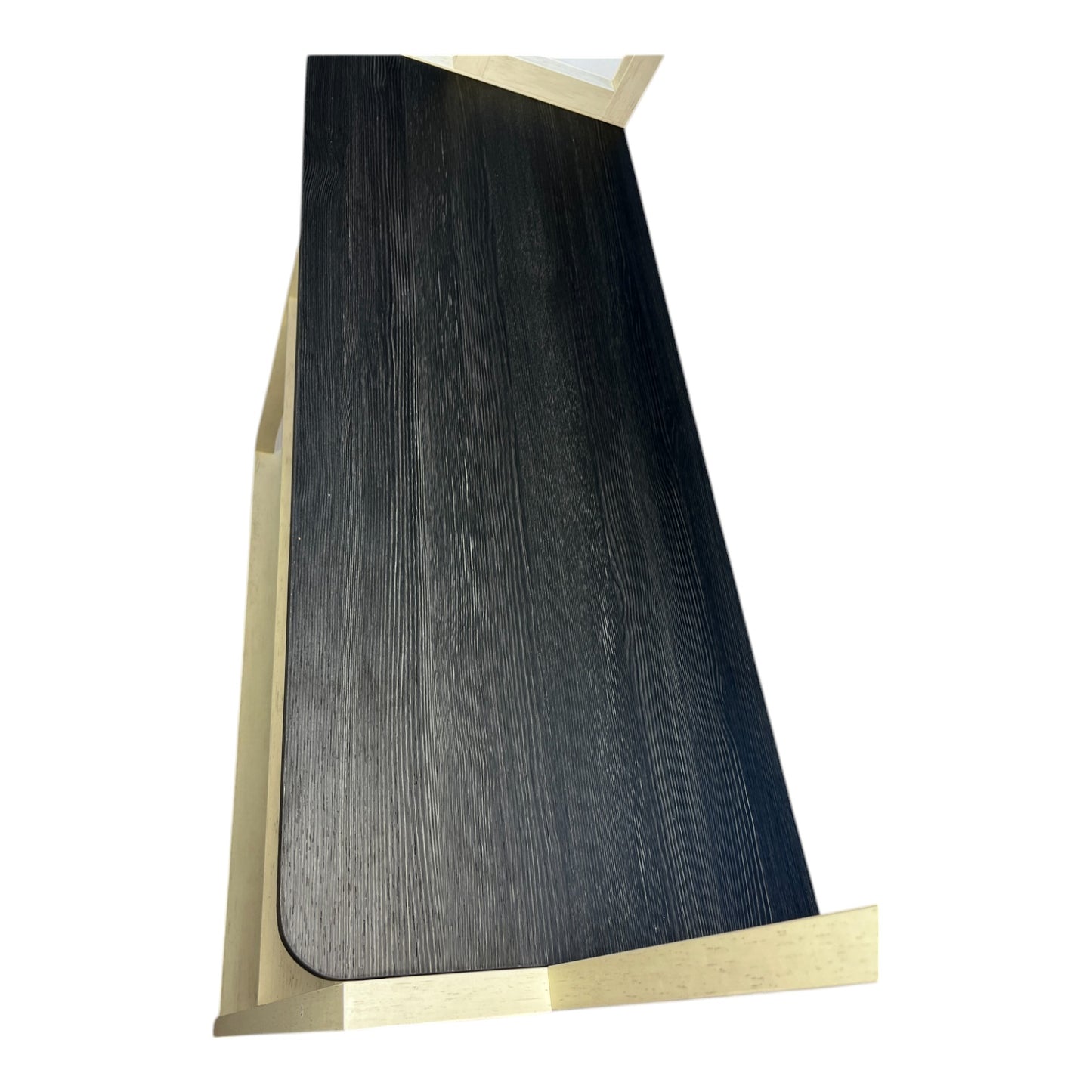 Dark wood veneer tabletop with light wood frame ideal for modern dining tables