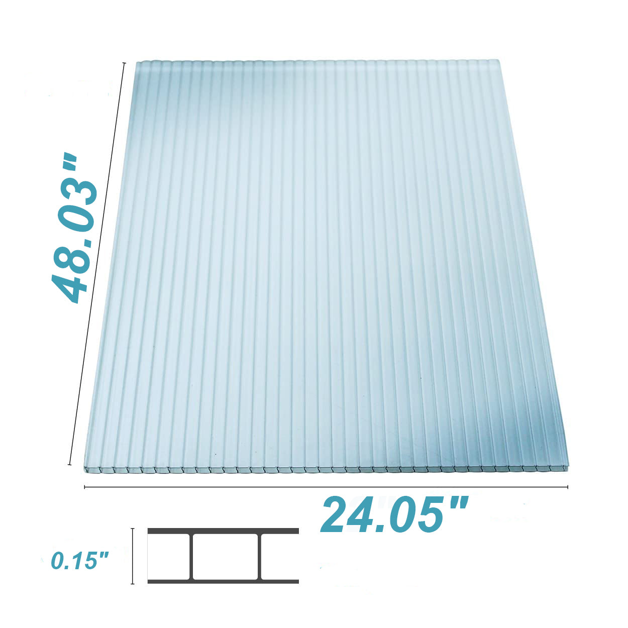 Light blue polycarbonate sheet with ribbed texture x inches  inch thick