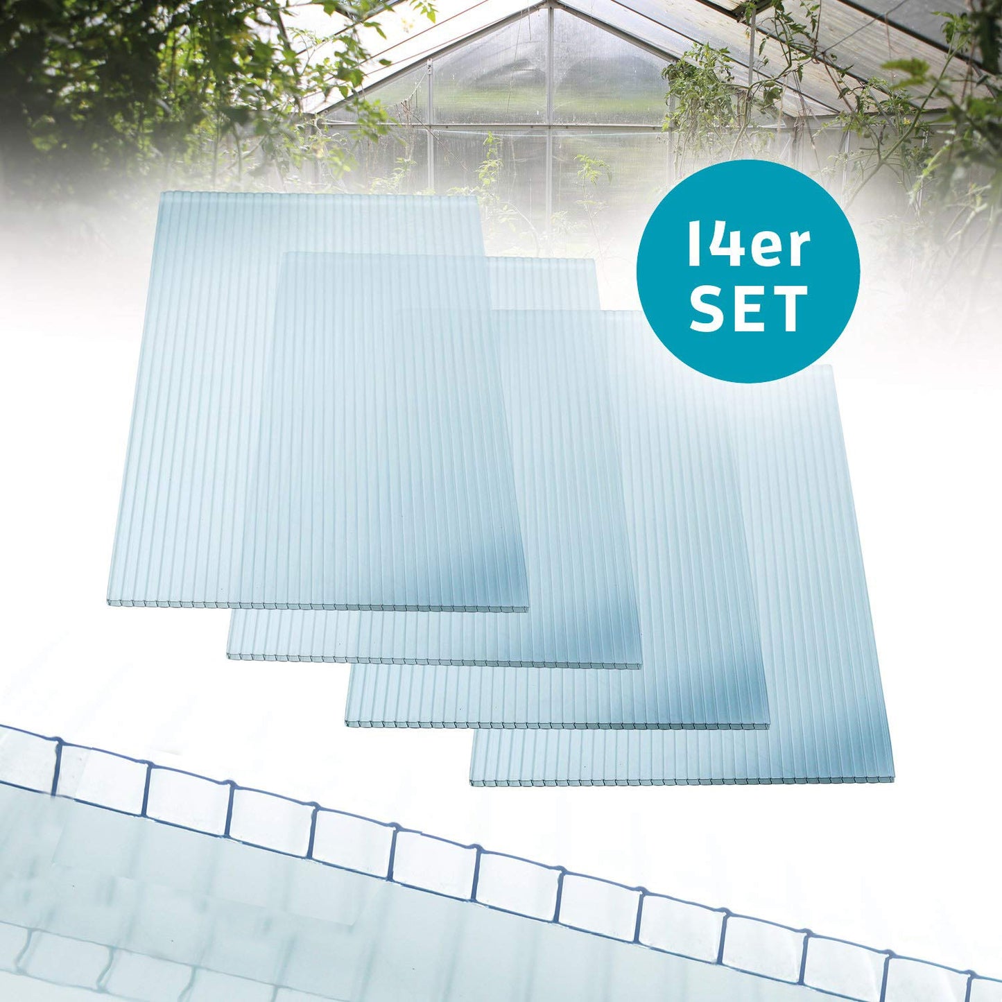 Four ribbed polycarbonate sheets stacked clear for greenhouse roofing