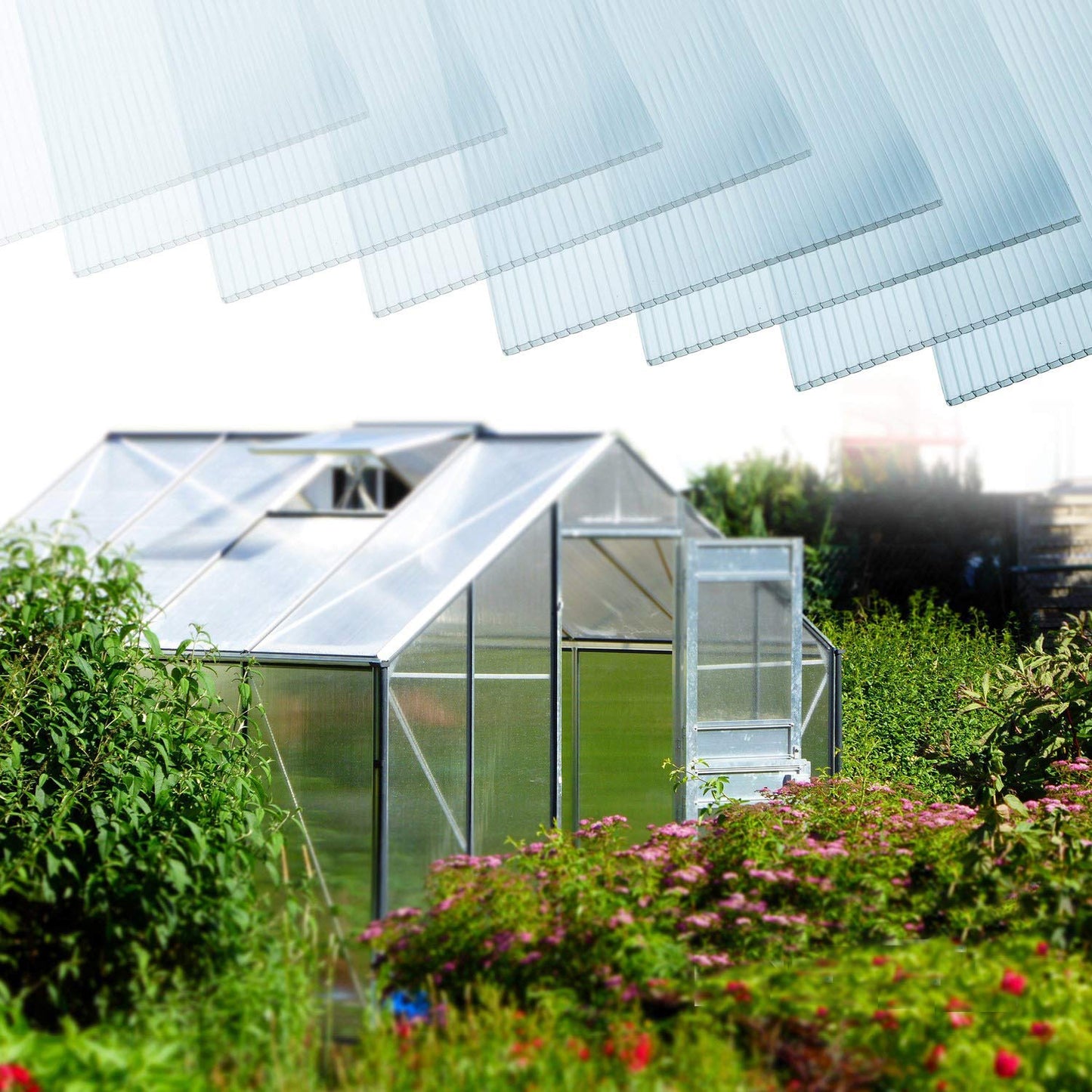 Clear twinwall polycarbonate sheeting for greenhouse construction