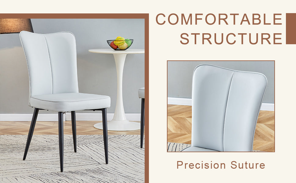 Light gray upholstered dining chair with black metal legs comfortable seating