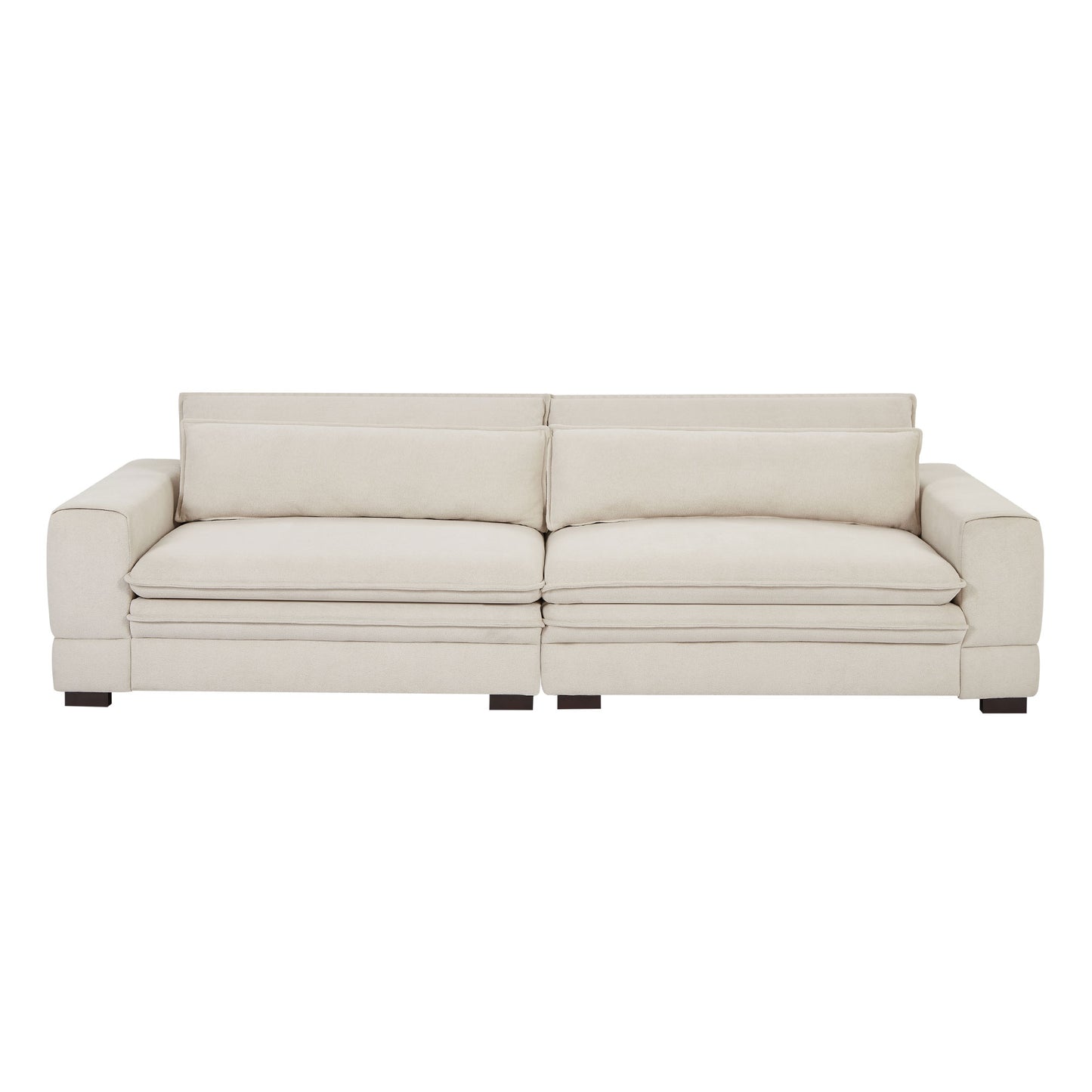 Cream linen modern sectional sofa with plush cushions and dark wood legs