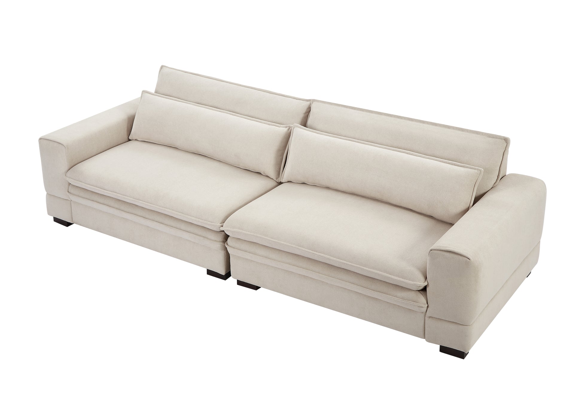 Minimalist cream linen sectional sofa with deep cushions and low profile design