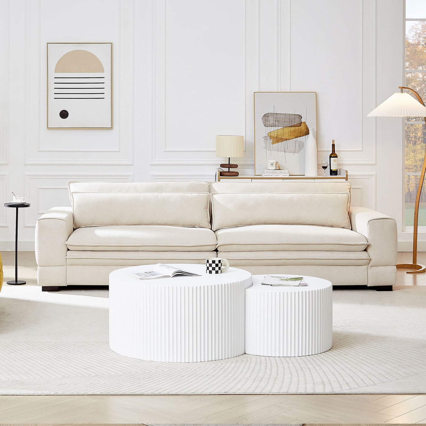 Cream fabric sectional sofa with plush cushions perfect for living room comfort