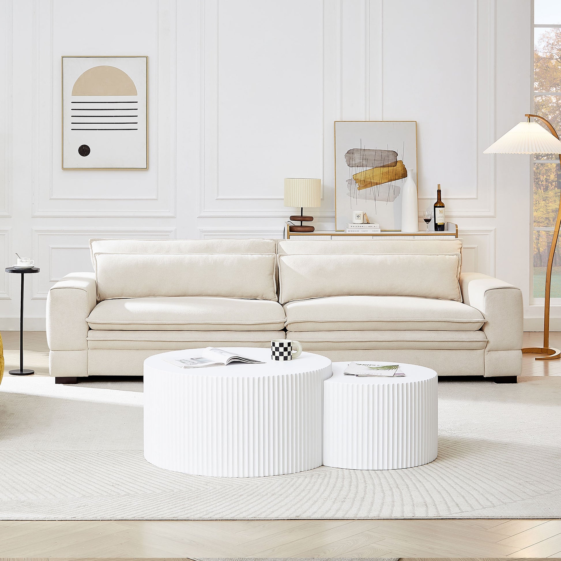 Cream fabric sectional sofa with plush cushions perfect for living room comfort