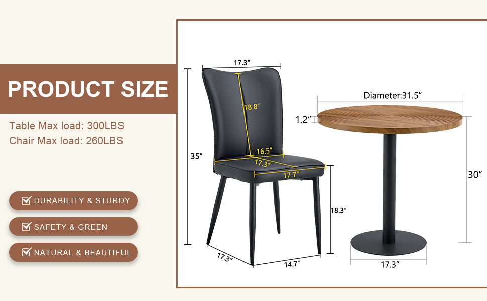 Black faux leather dining chair with metal legs  H x  W for home and office