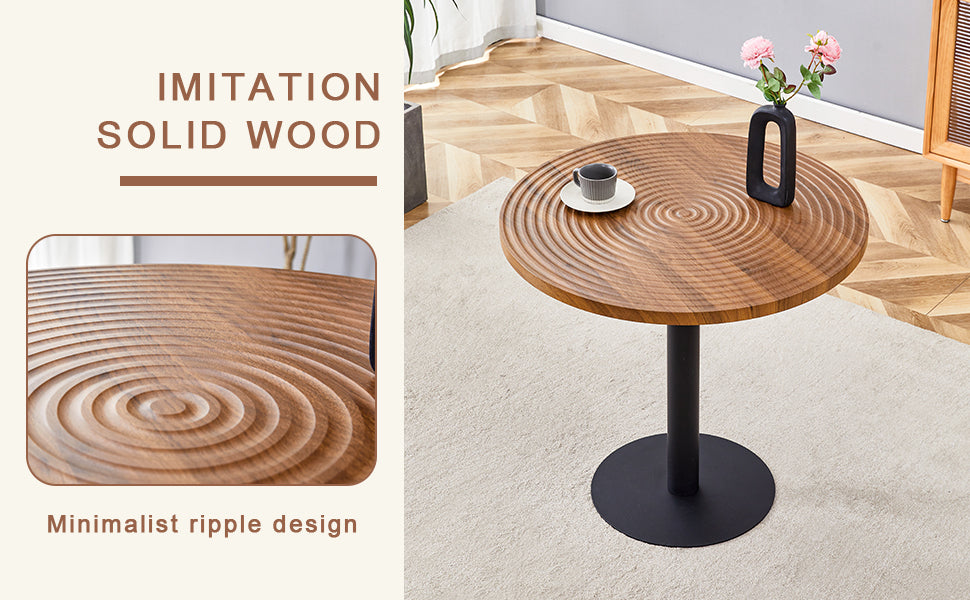 Round imitation solid wood coffee table with minimalist ripple design