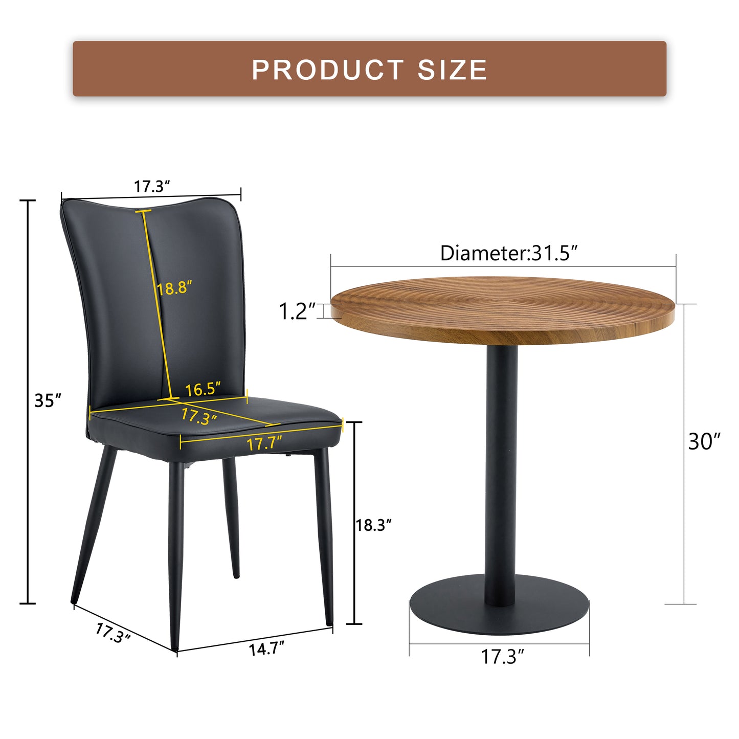 Black faux leather dining chair with metal legs  height  seat width