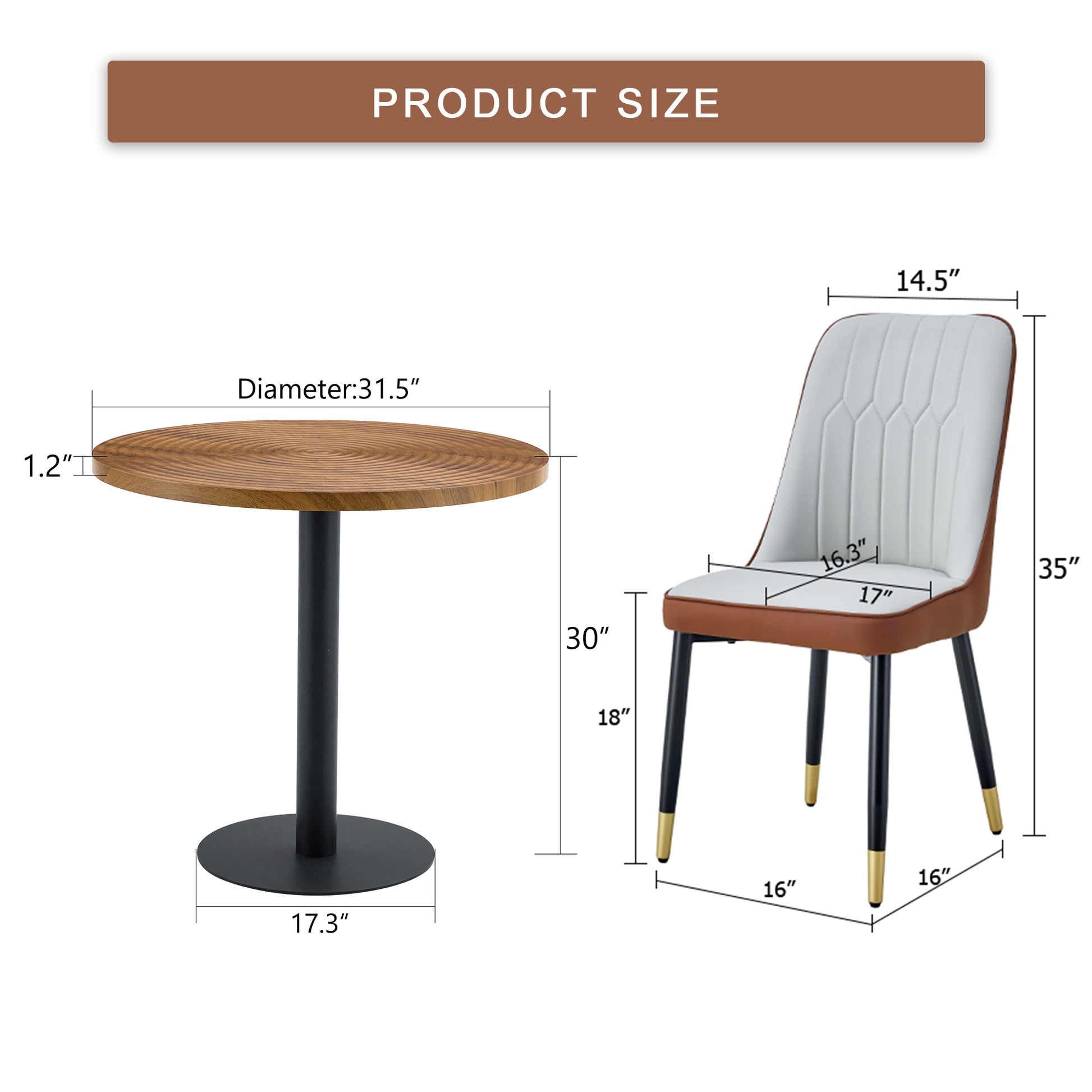 Round wood dining table with black pedestal base inch diameter