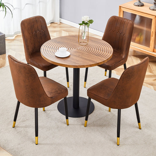 Rustic brown faux leather dining chairs with tufted backs and goldtipped legs set of