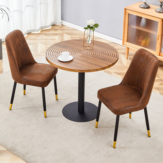Brown distressed faux leather dining chair with black and gold legs modern style