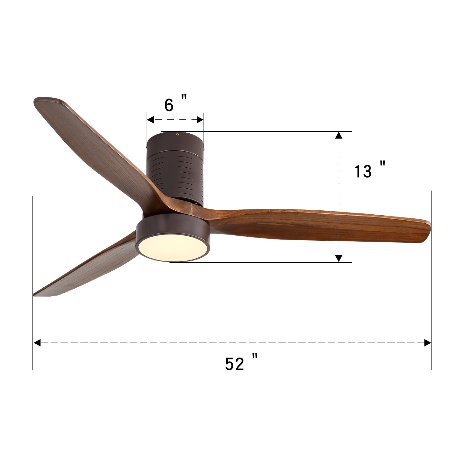 Dark bronze inch modern ceiling fan with wood blades and integrated LED light