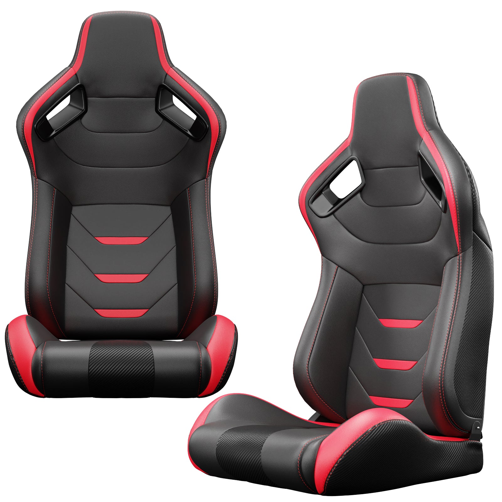 Black and red racing gaming chair with carbon fiber accents