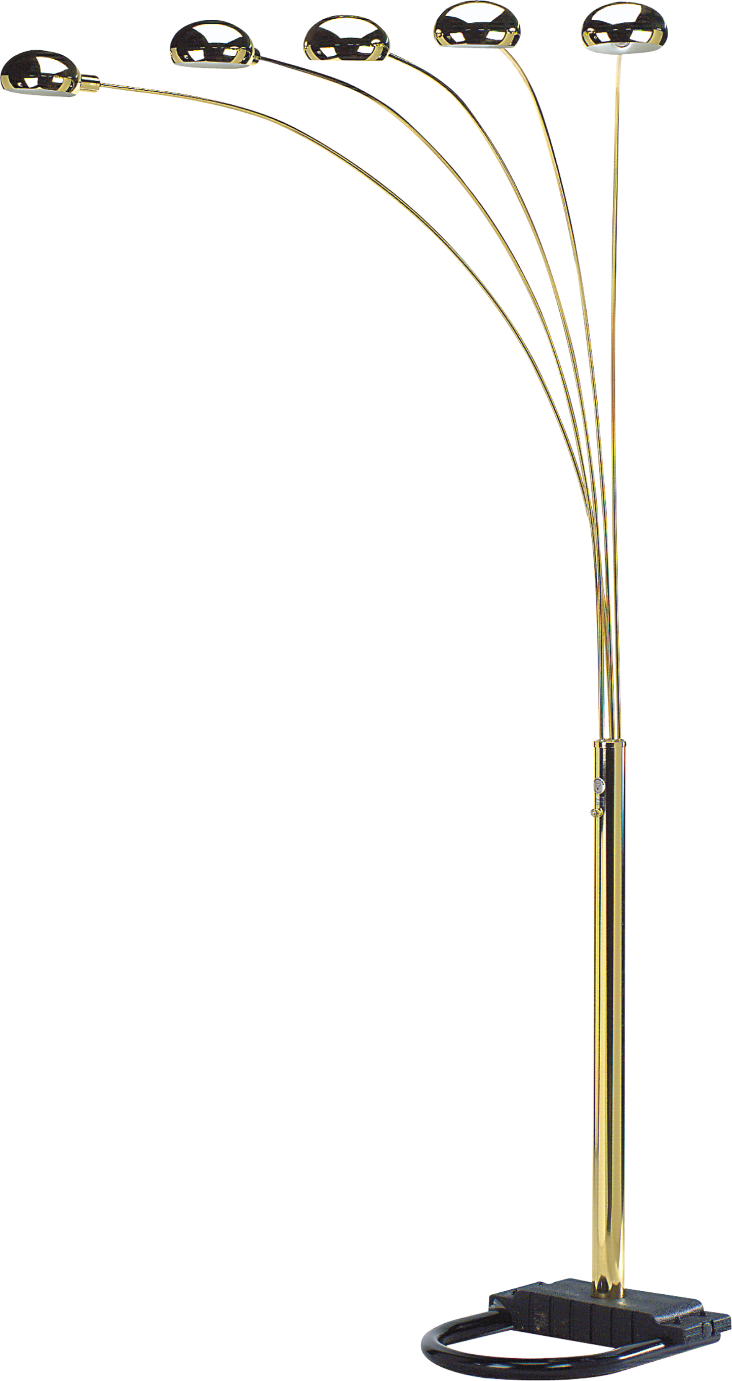 Brass arc floor lamp with five adjustable spotlights for modern living room