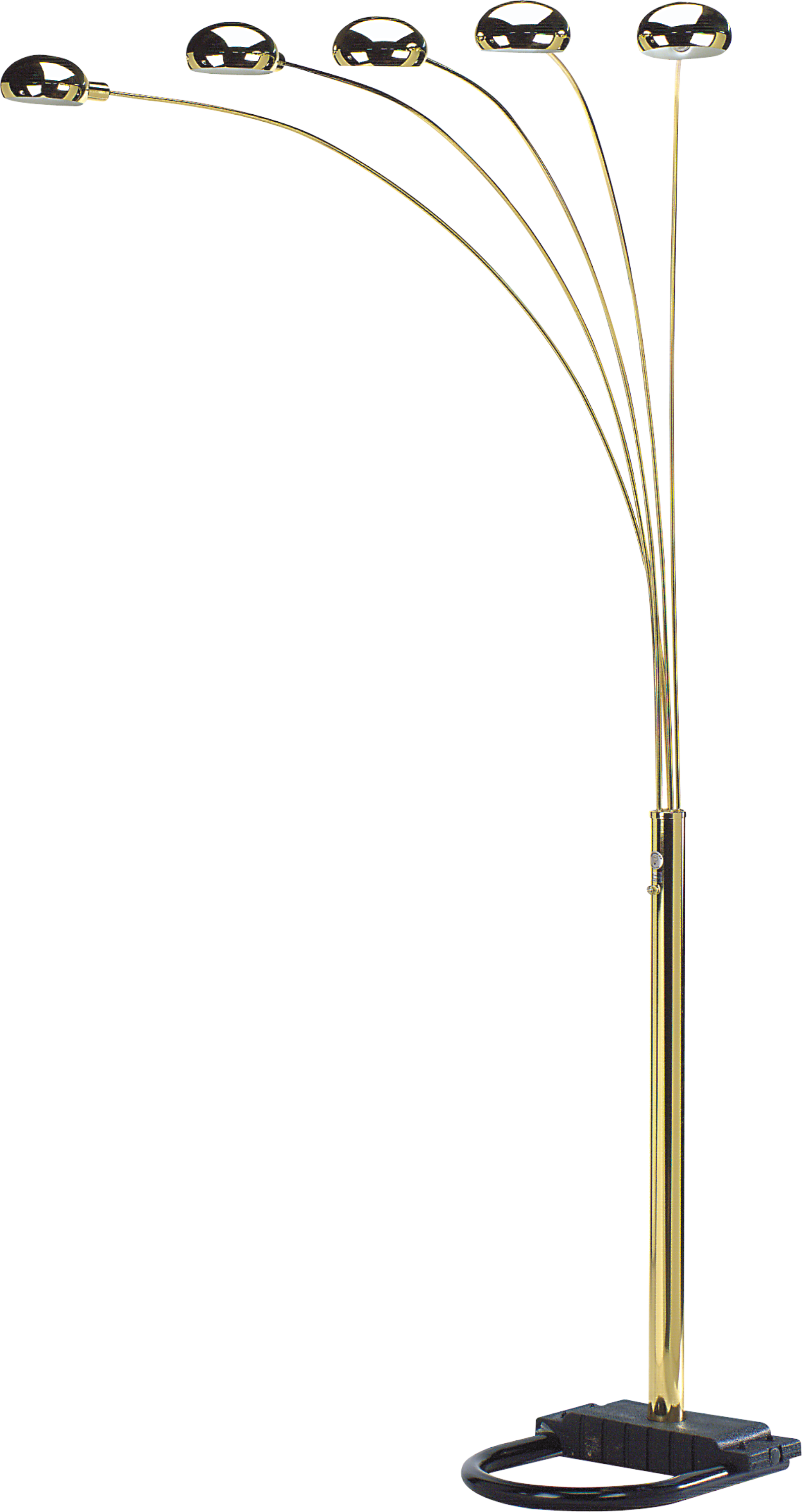 Brass arc floor lamp with five adjustable spotlights for modern living room