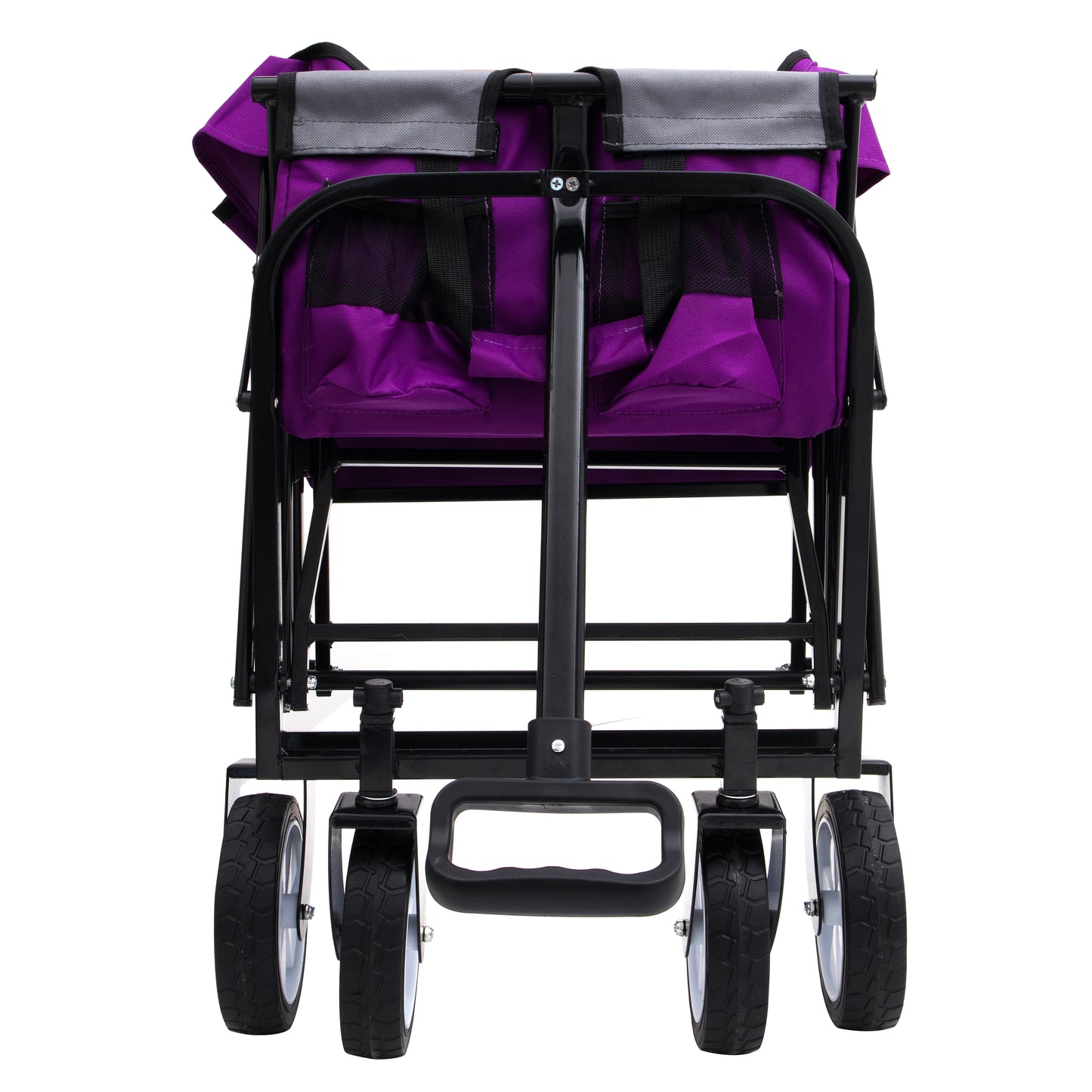 Compact purple folding wagon with sturdy black frame and wheels