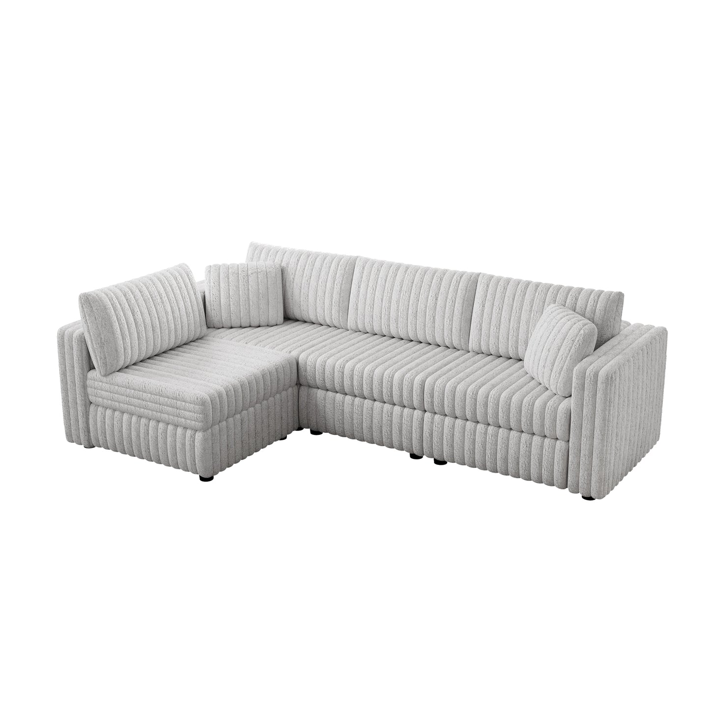 Plush light grey corduroy sectional sofa with plush cushions perfect for modern living rooms