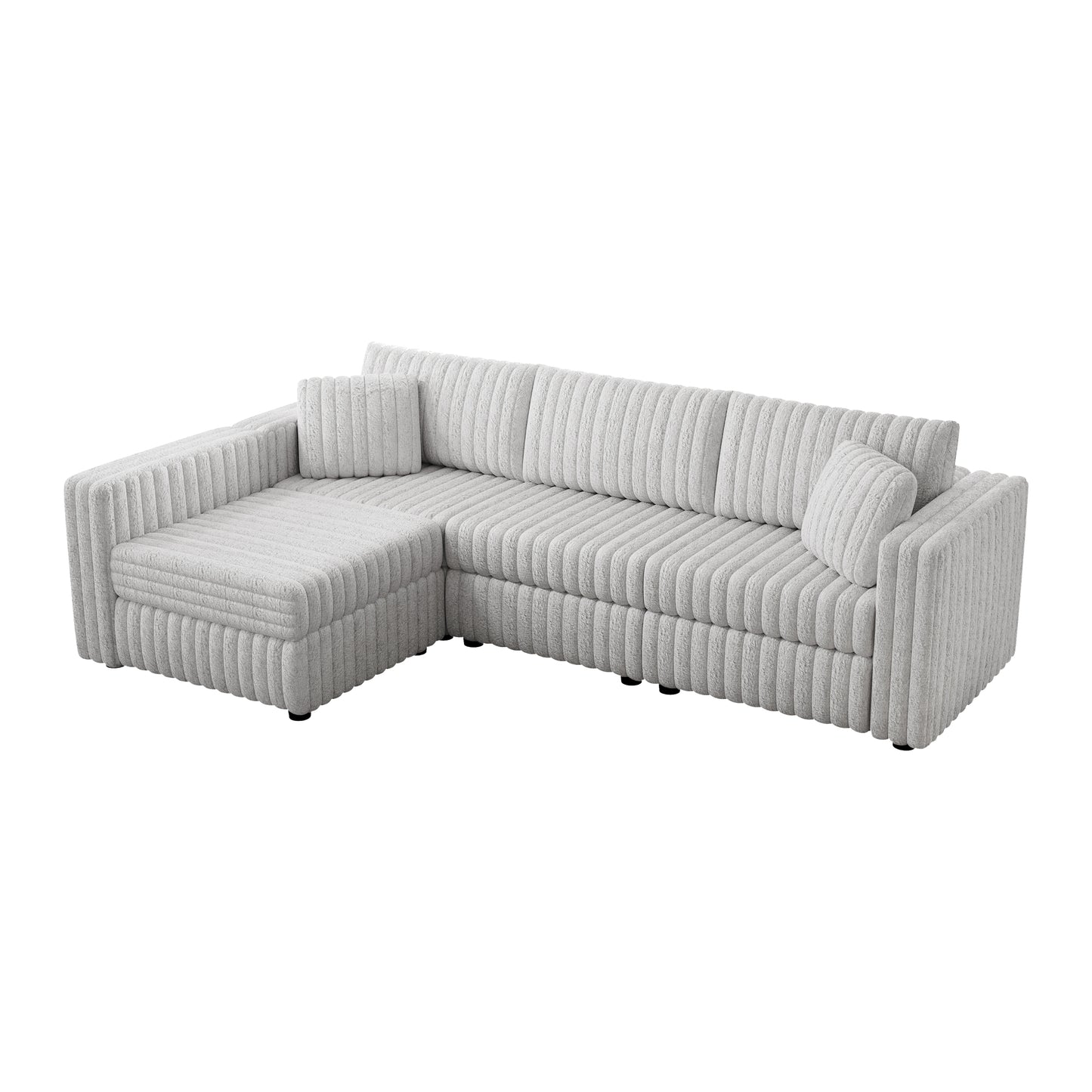 Light gray corduroy sectional sofa with plush texture and modern design