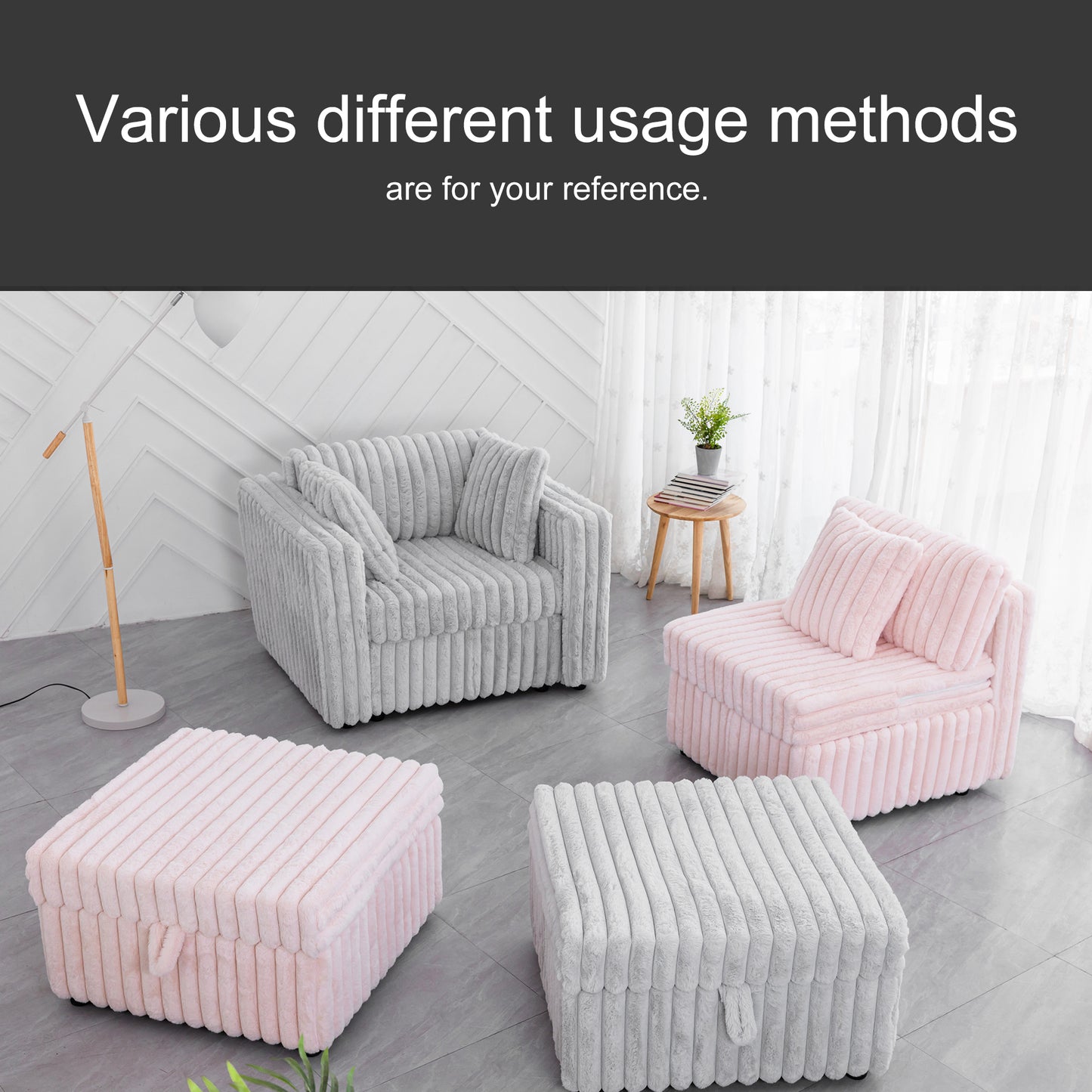 Plush corduroy armchair in light grey featuring vertical ribbing and a comfortable seat perfect for living rooms
