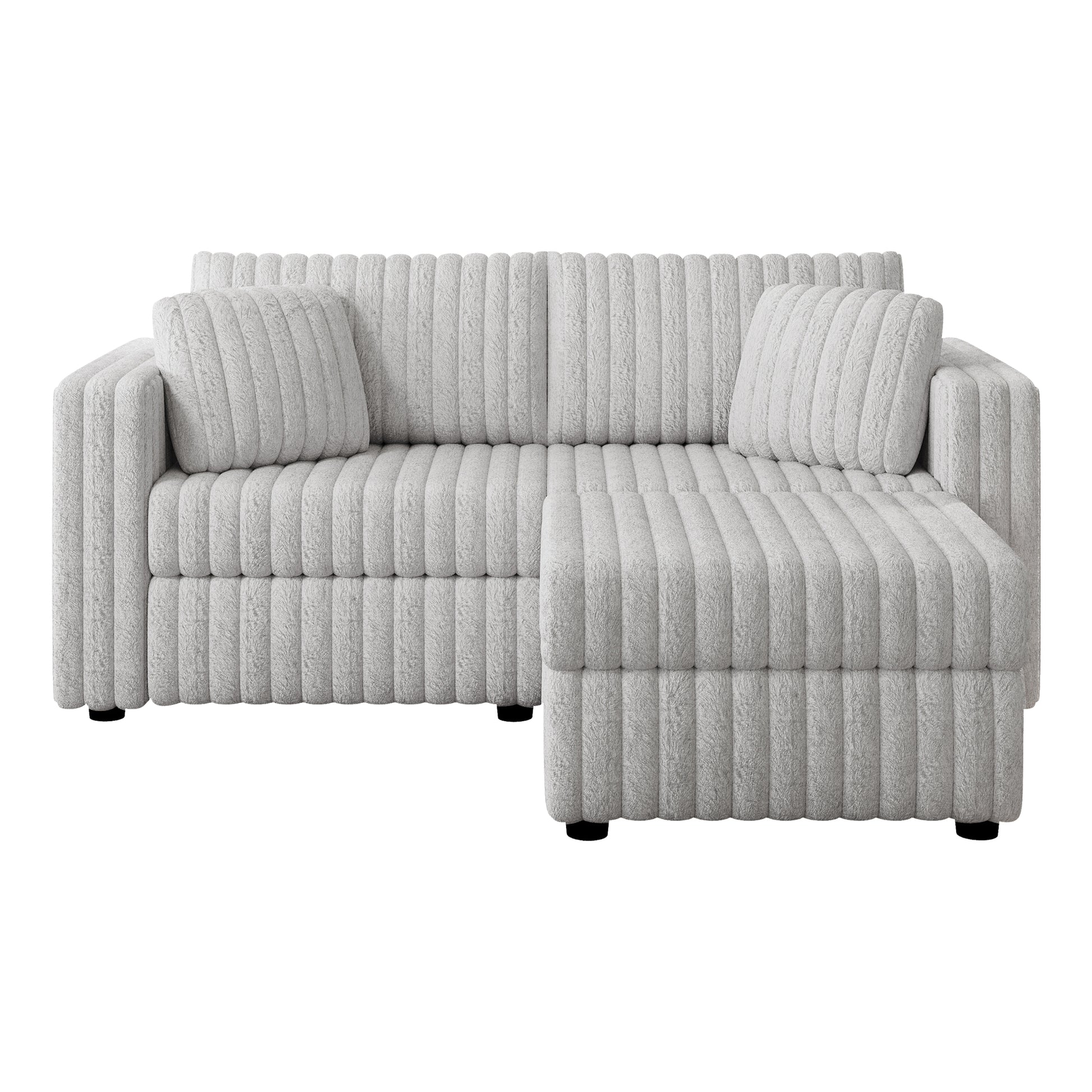 Plush light grey sectional sofa with vertical channel tufting perfect for a modern living room