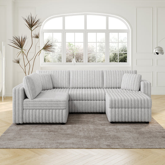 Textured grey sectional sofa with channel tufting ideal for modern living rooms