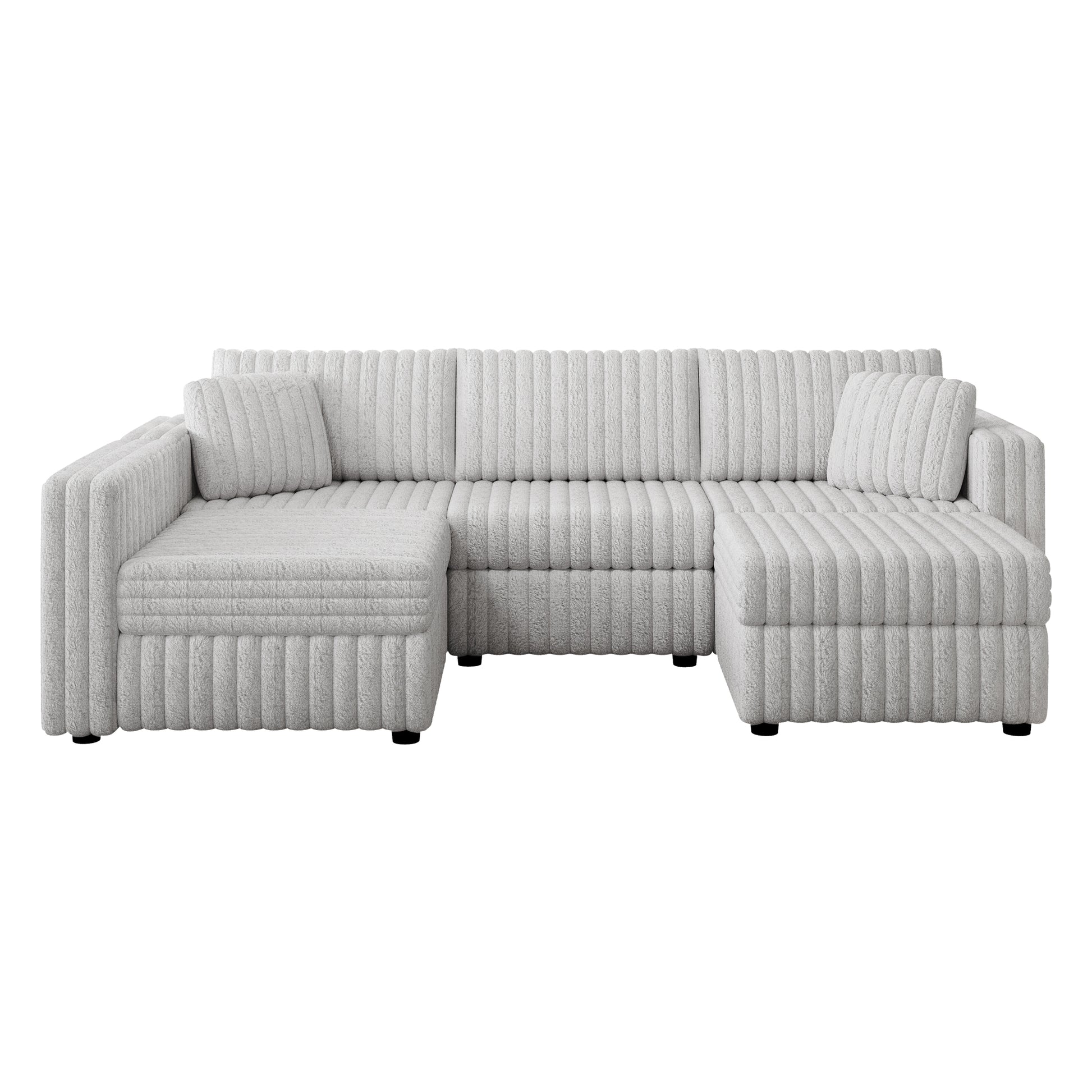 Textured light grey sectional sofa with plush upholstery and two chaises for comfortable seating