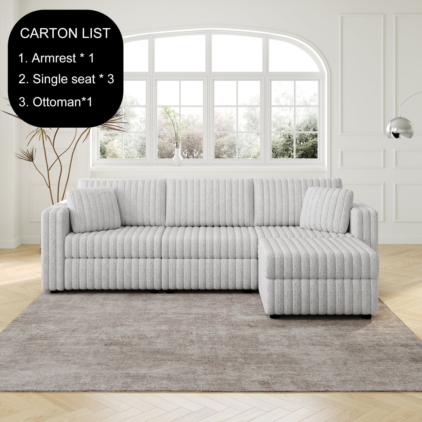 Textured light gray fabric sectional sofa with plush cushions ideal for modern living rooms