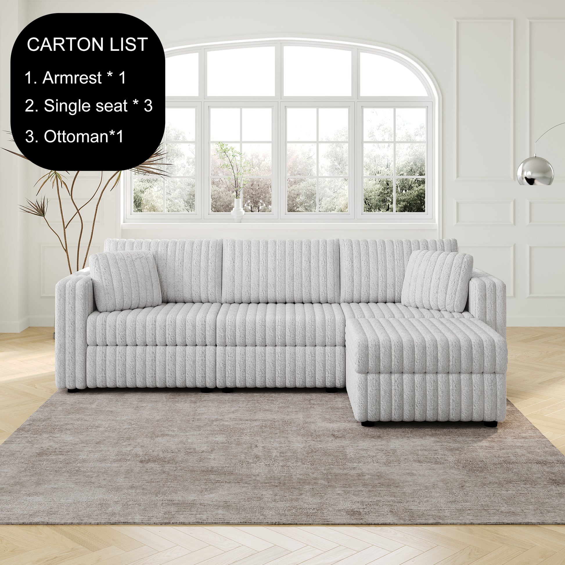Textured light gray fabric sectional sofa with plush cushions ideal for modern living rooms