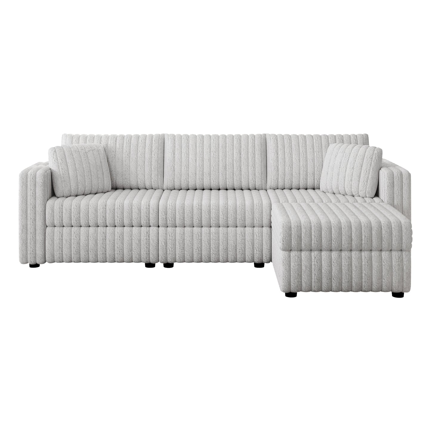Light gray textured fabric sectional sofa with chaise lounge modern living room furniture