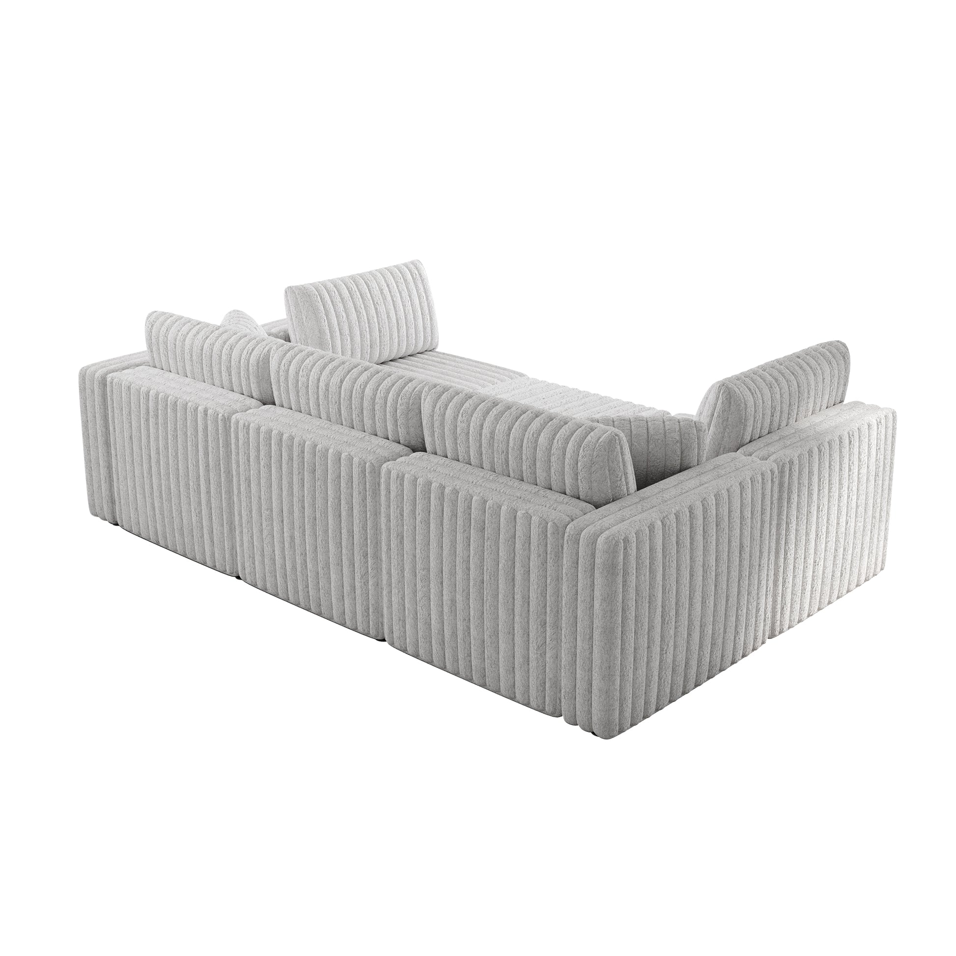 Light grey corduroy sectional sofa with plush cushions perfect for modern living rooms