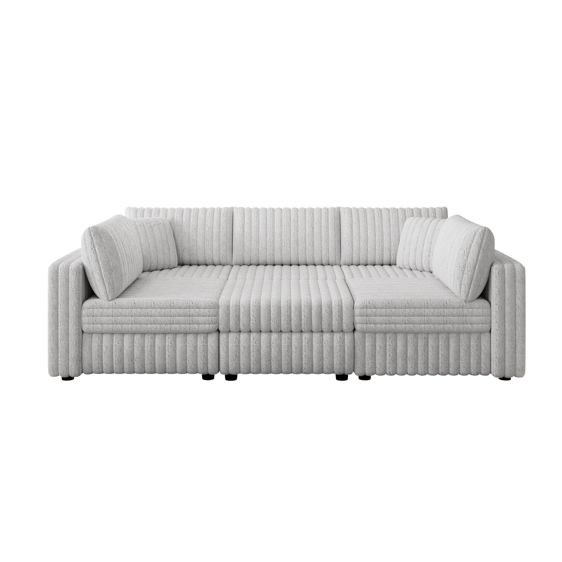 Textured light grey fabric sofa with plush cushions modern living room furniture