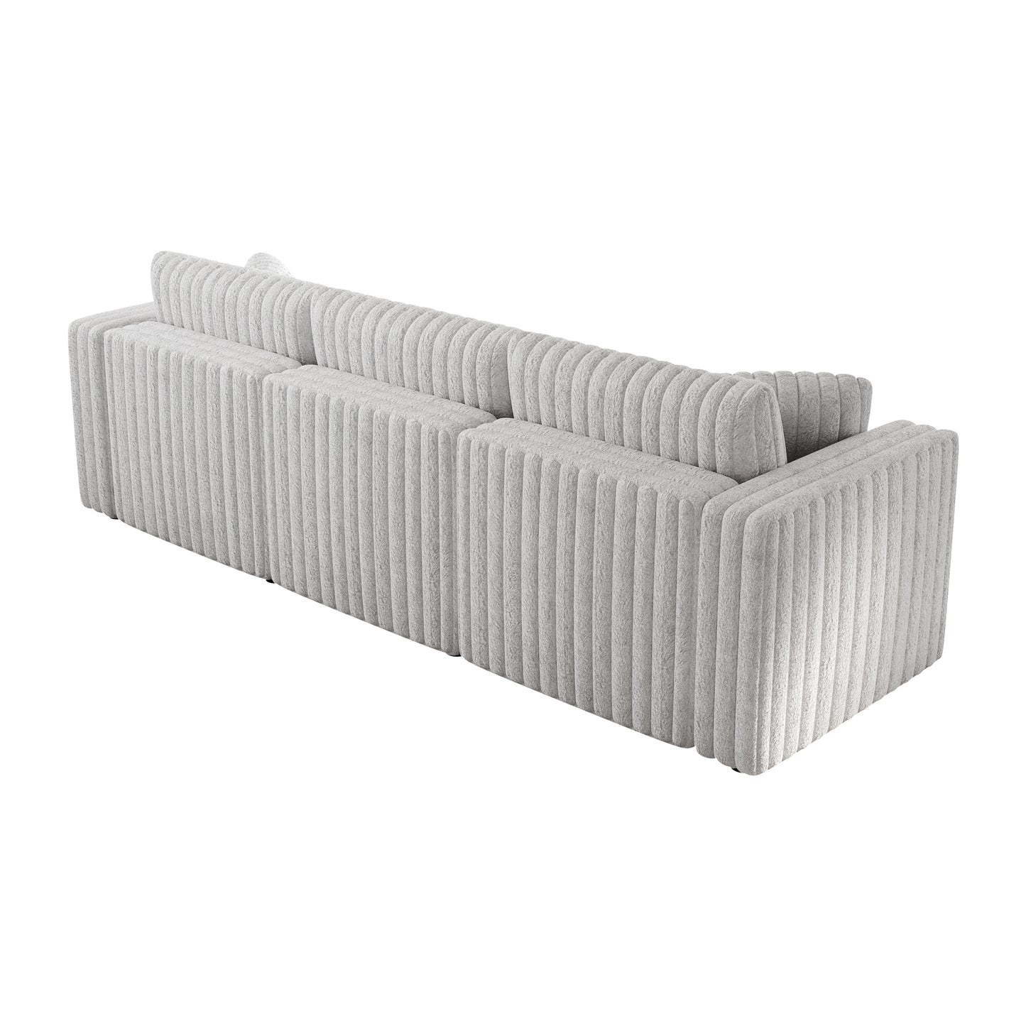 Light gray ribbed sofa with plush cushioning modern design for living room comfort
