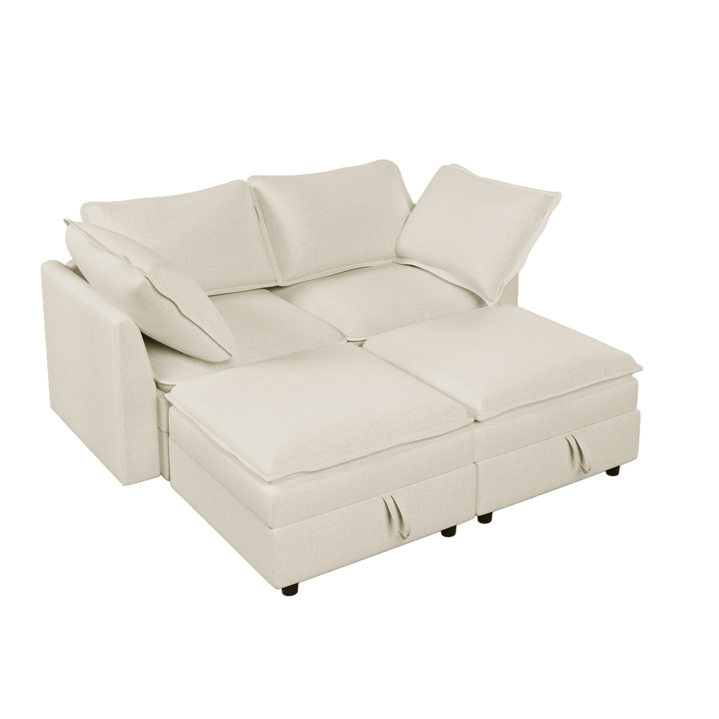 Cream linen sofa with modular chaise and hidden storage compartments