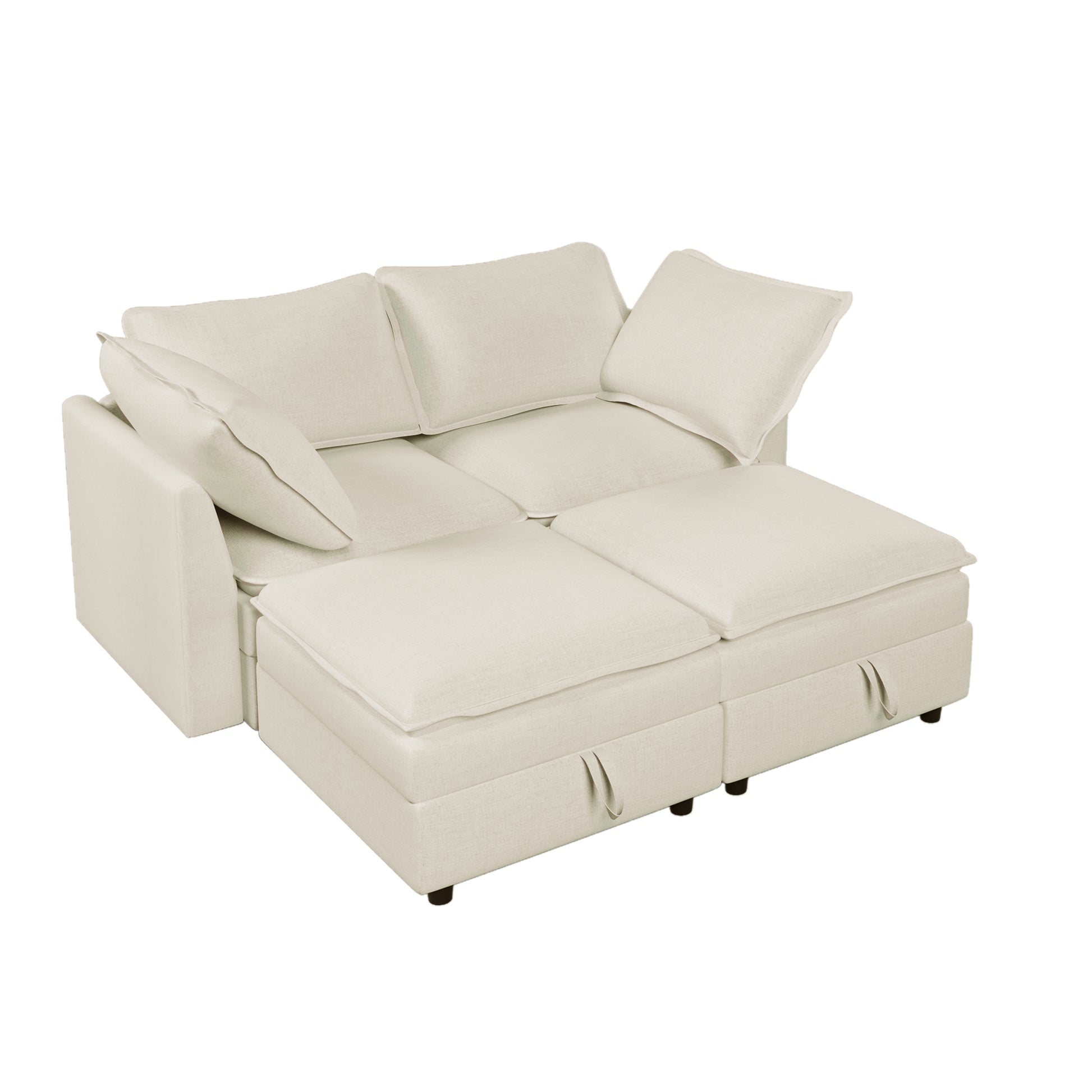 Cream linen sofa with modular chaise and hidden storage compartments