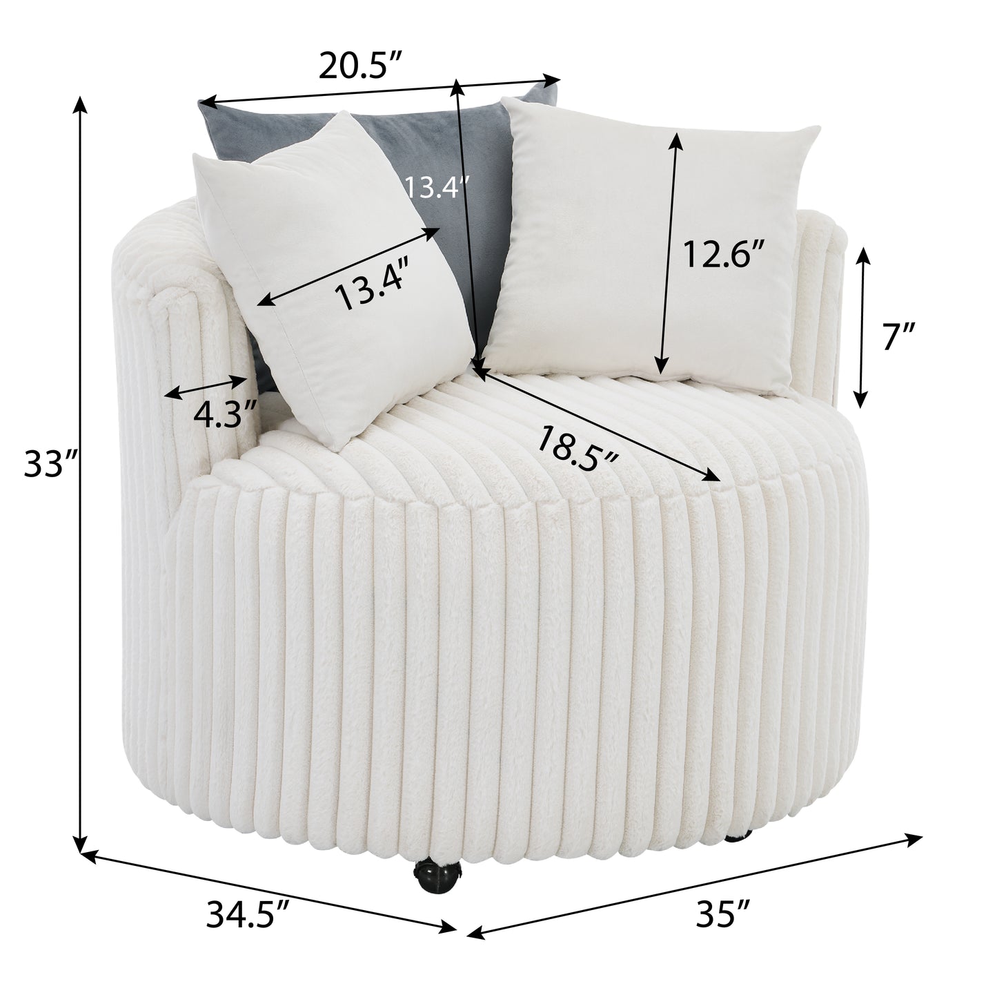 Plush white swivel accent chair with removable cushions and ribbed texture for modern living rooms