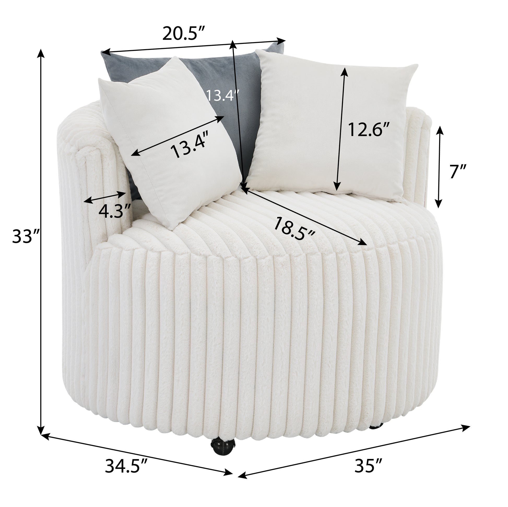 Plush white swivel accent chair with removable cushions and ribbed texture for modern living rooms