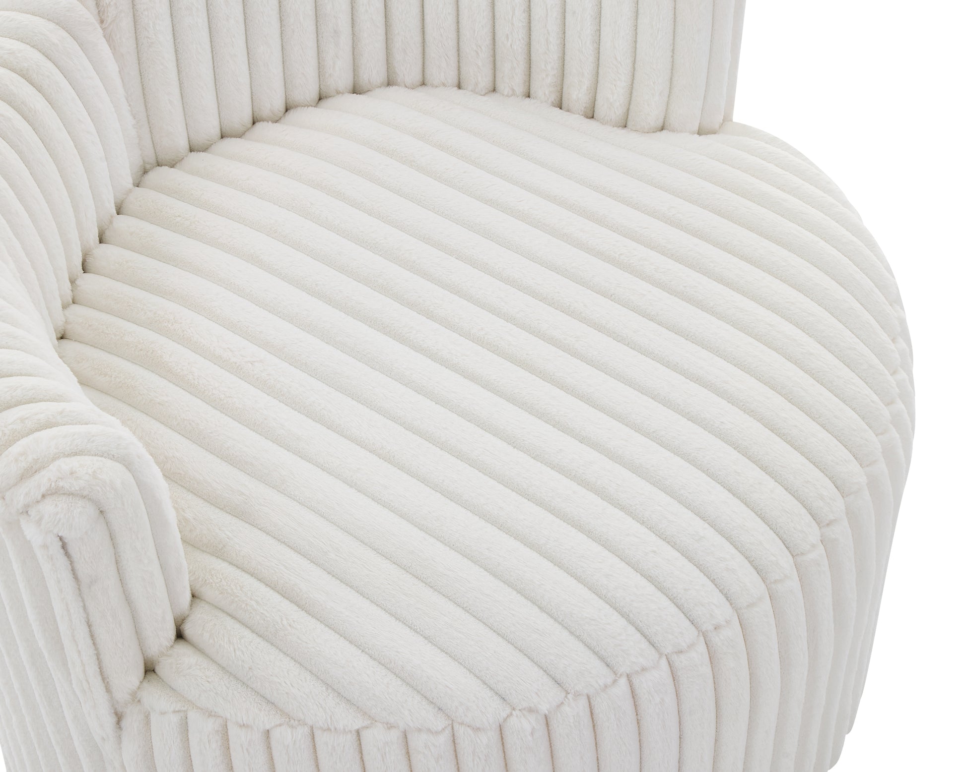 Cream plush armchair with vertical channel tufting detail a luxurious accent piece