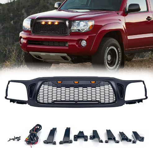 Black raptor style truck grille with amber LED lights for Toyota Tacoma