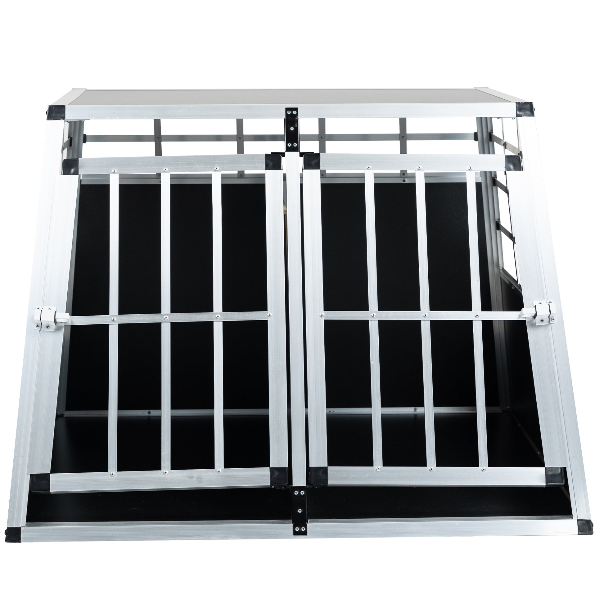 Durable aluminum dog crate with double doors for secure pet travel and transport