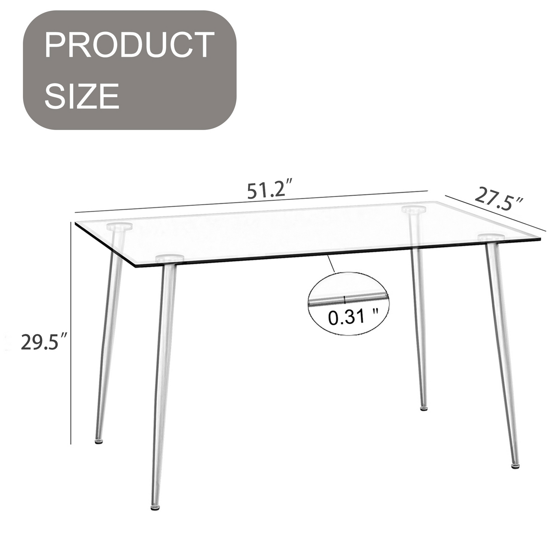 Modern rectangular glass dining table with chrome legs  L x  W x  H