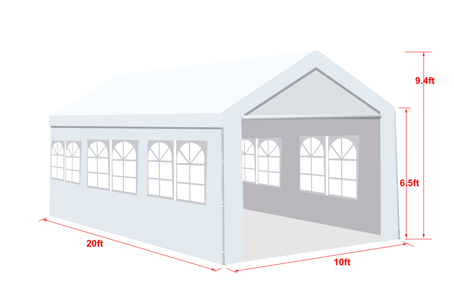 White xft party tent with arched windows ft side height ft peak