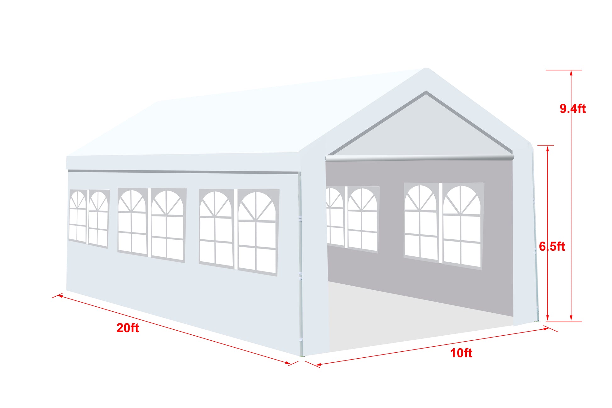 White xft party tent with arched windows ft side height ft peak