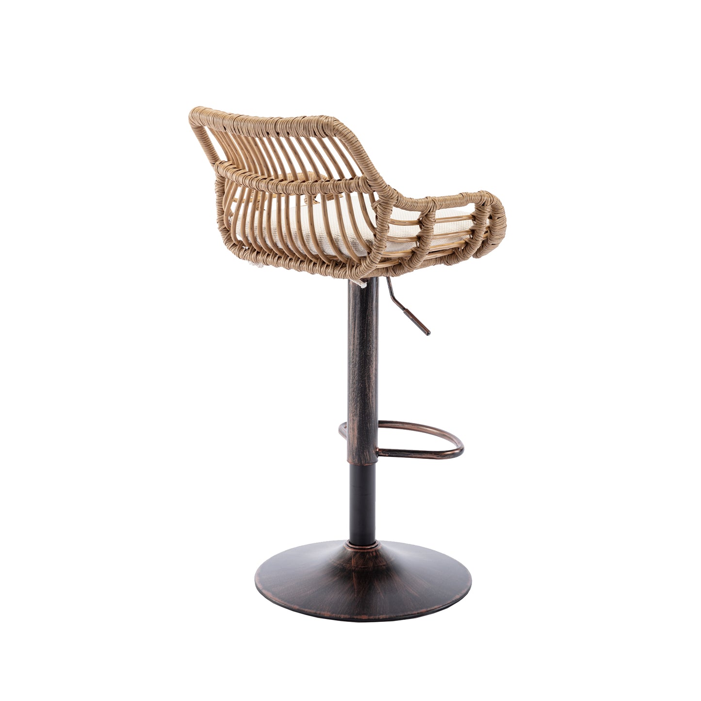 Natural rattan bar stool with adjustable height and footrest