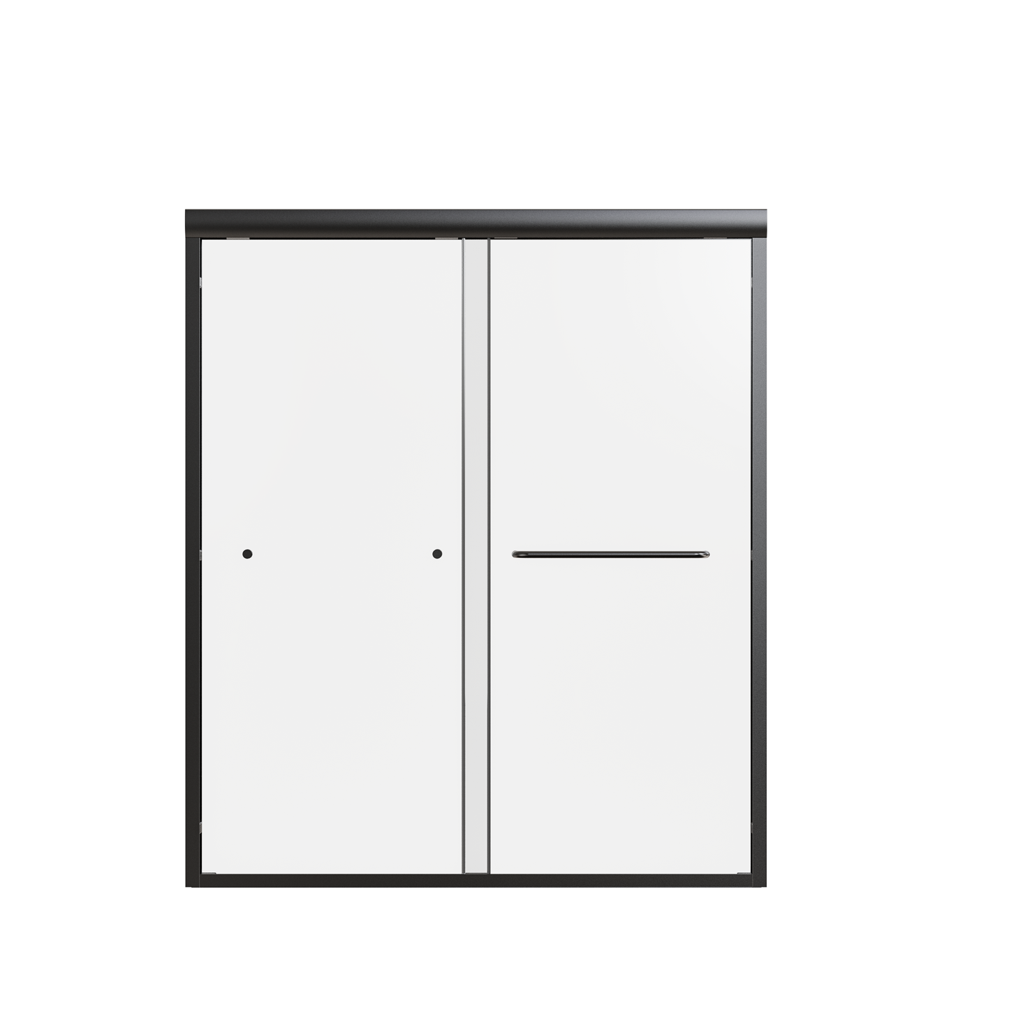 Modern black framed shower enclosure with clear glass panels and a sleek handle