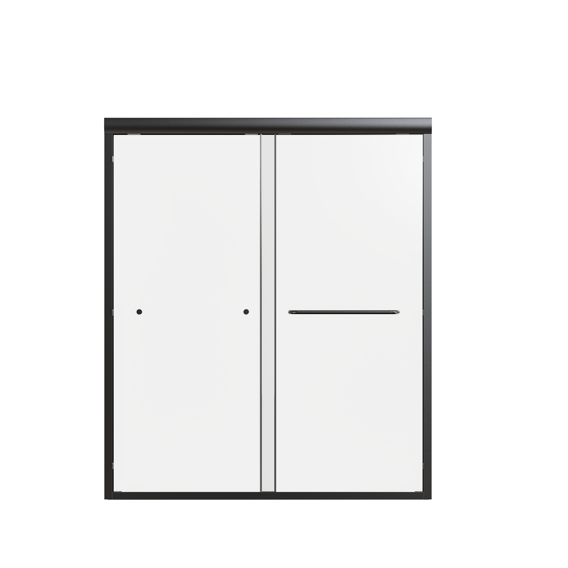 Modern black framed shower enclosure with clear glass panels and a sleek handle
