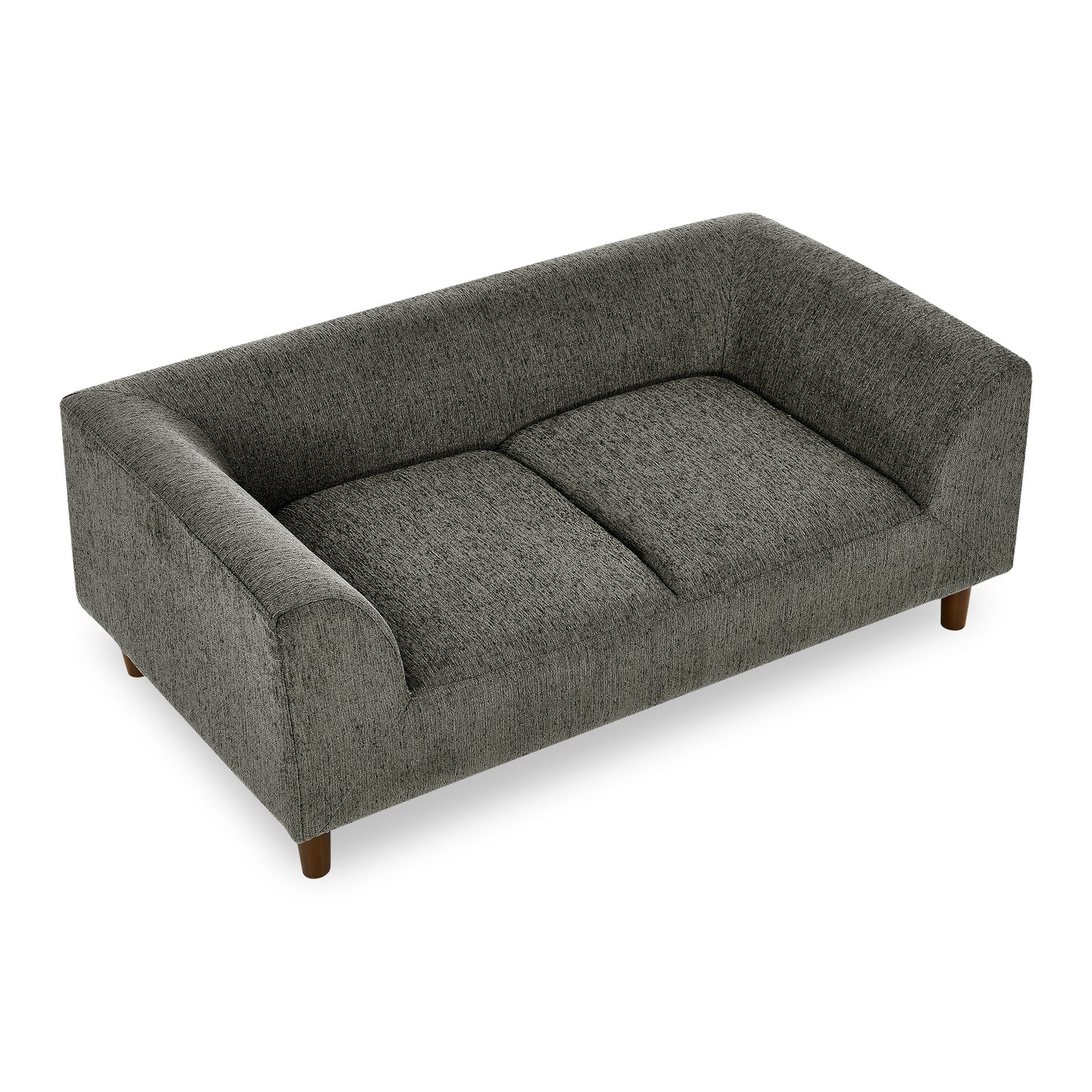 Charcoal grey upholstered twoseater sofa with wooden legs