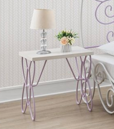 White wooden top accent table with lavender looped legs