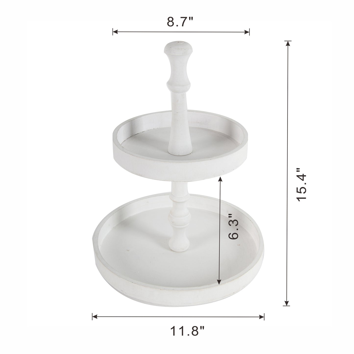 White twotier wooden serving tray with distressed finish ideal for displaying desserts or appetizers