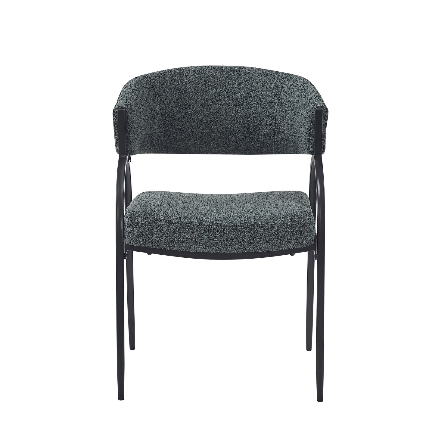 Contemporary gray fabric armchair with black metal legs ideal for modern offices